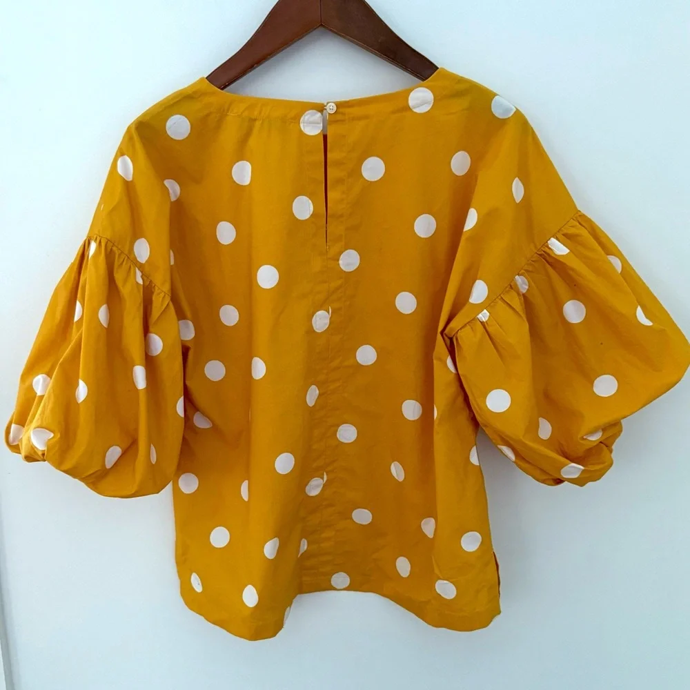 LOFT Women’s Blouse Ballon Sleeves Yellow Polka Dot Women's Top Shirt Size S - Picture 6 of 16